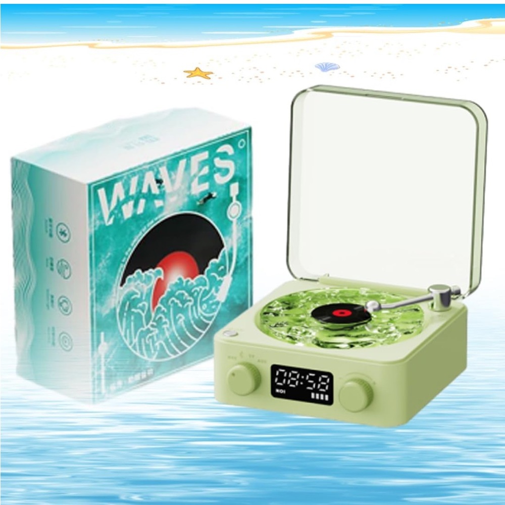 Green Retro Record Player sound machine 4 natural sounds NEW in box